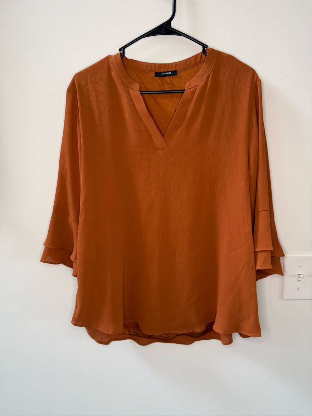 Lush Burnt Orange V-Neck Tiered Sleeve Tunic